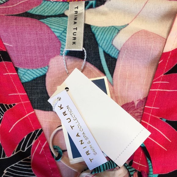 Trina Turk Multi-color Pink Floral Swim Tunic Cover-up Size L NWT vacation - Picture 12 of 15